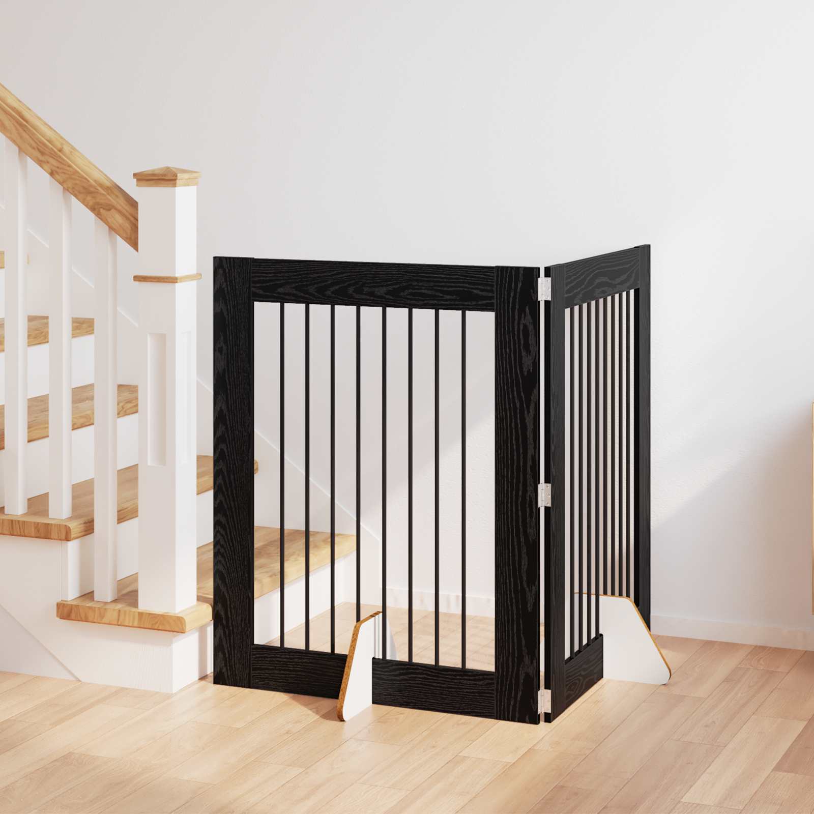 Cancello per cani con supporti 2 pcs Rovere Nero 80 x 100 cm | homemem39