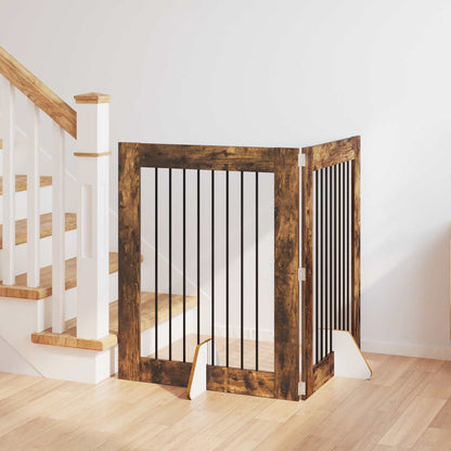 Cancello per cani con supporti 2 pcs Rovere Fumo 80 x 100 cm | homemem39