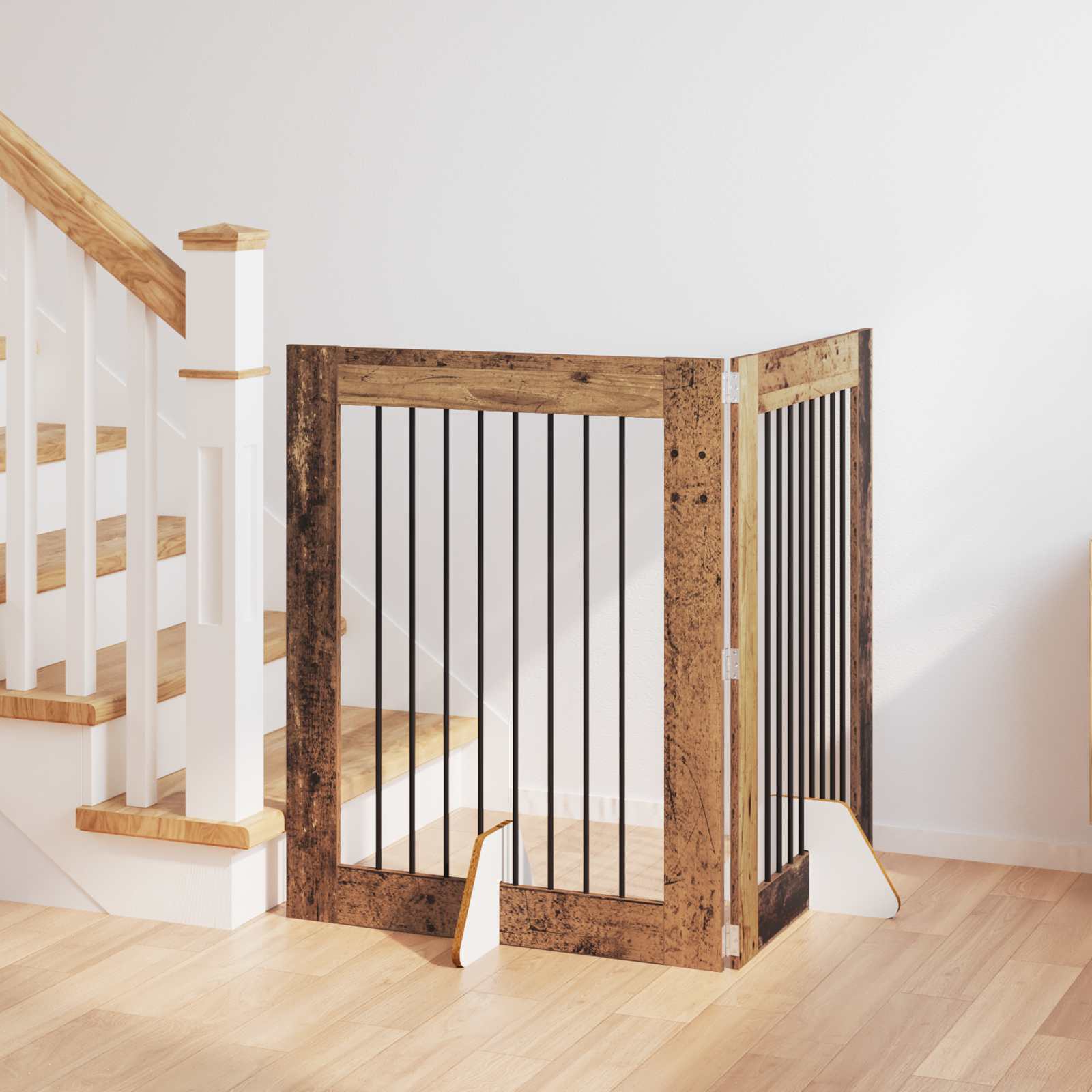 Cancello per cani con supporti 2 pcs Legno antico 80 x 100 cm | homemem39