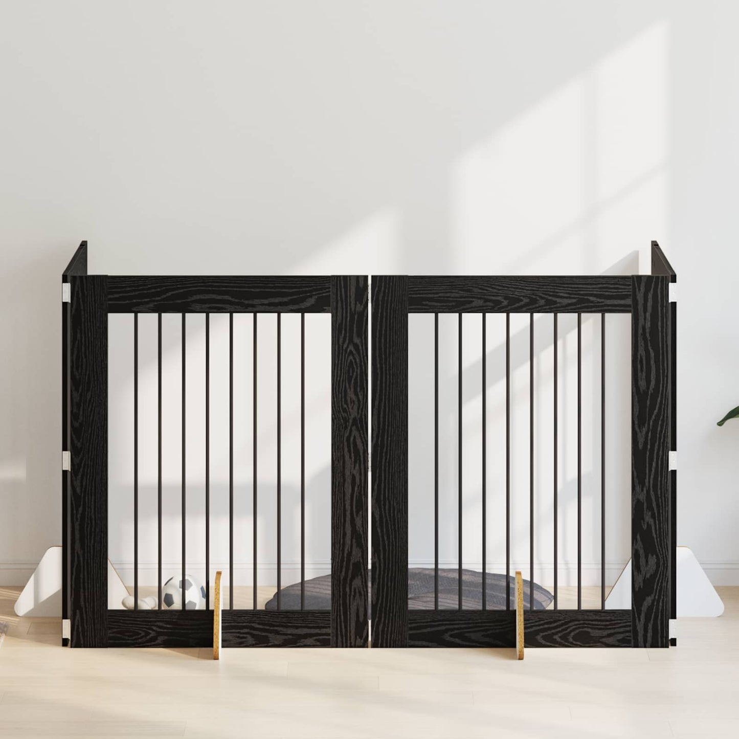 Cancello per cani con supporti 4 pcs Rovere Nero 80 x 100 cm | homemem39