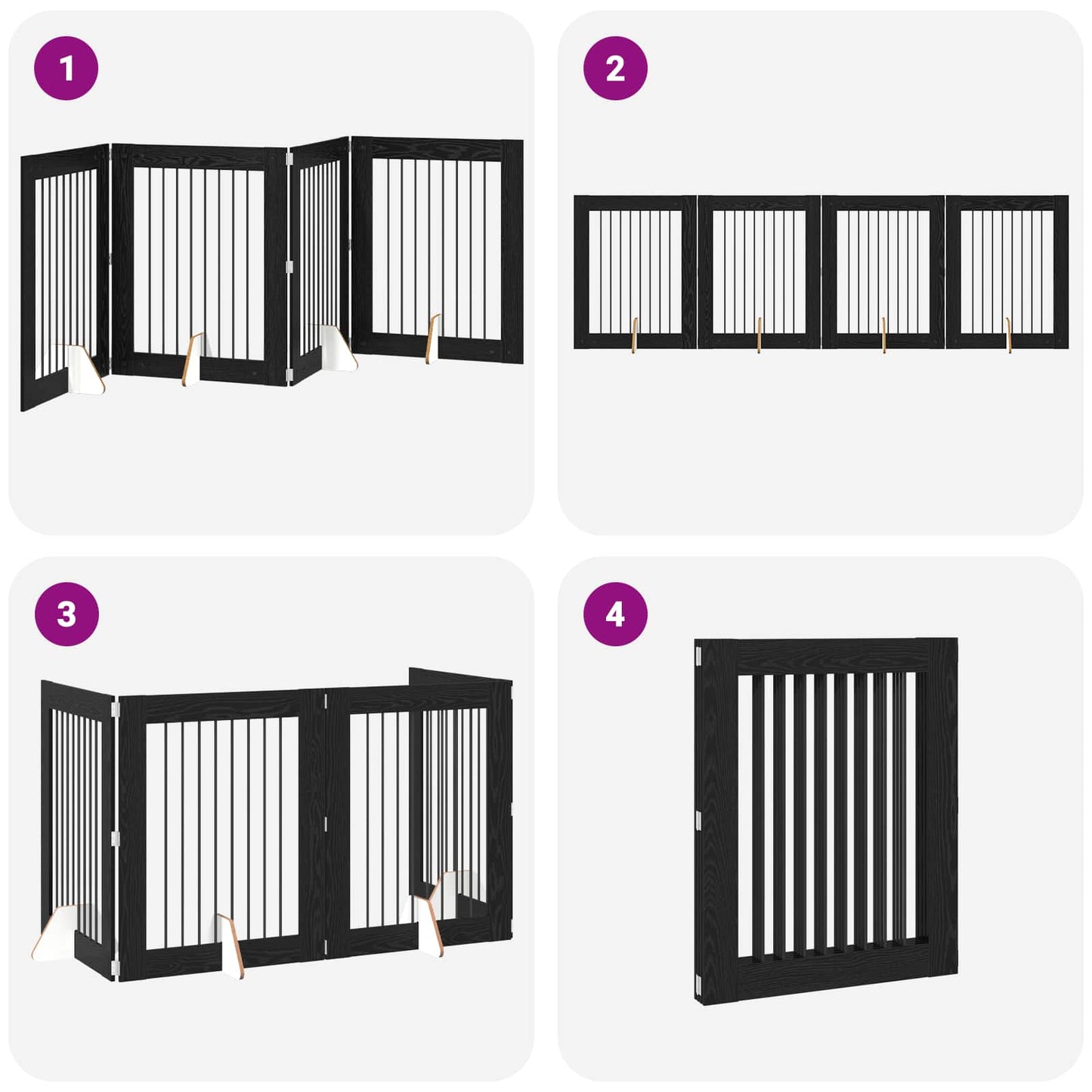Cancello per cani pieghevole con supporti 4 pcs Rovere Nero