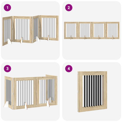 Cancello per cani pieghevole con supporti 4 pcs Rovere Sonoma