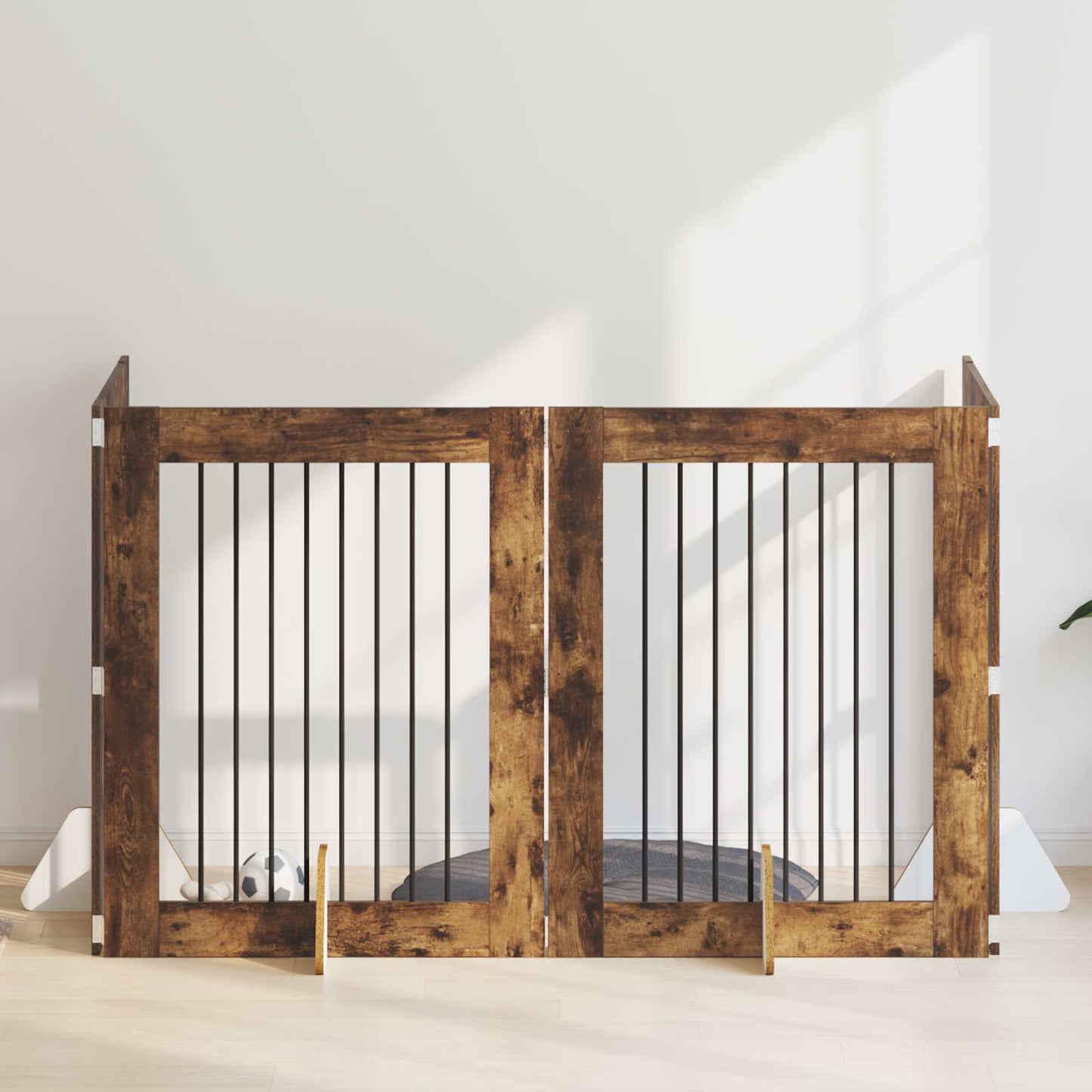 Cancello per cani con supporti 4 pcs Rovere Fumo 80 x 100 cm | homemem39