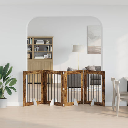 Cancello per cani con supporti 4 pcs Rovere Fumo 80 x 100 cm | homemem39