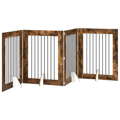 Cancello per cani con supporti 4 pcs Rovere Fumo 80 x 100 cm | homemem39