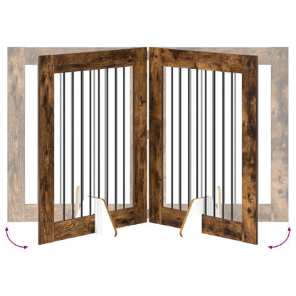 Cancello per cani con supporti 4 pcs Rovere Fumo 80 x 100 cm | homemem39
