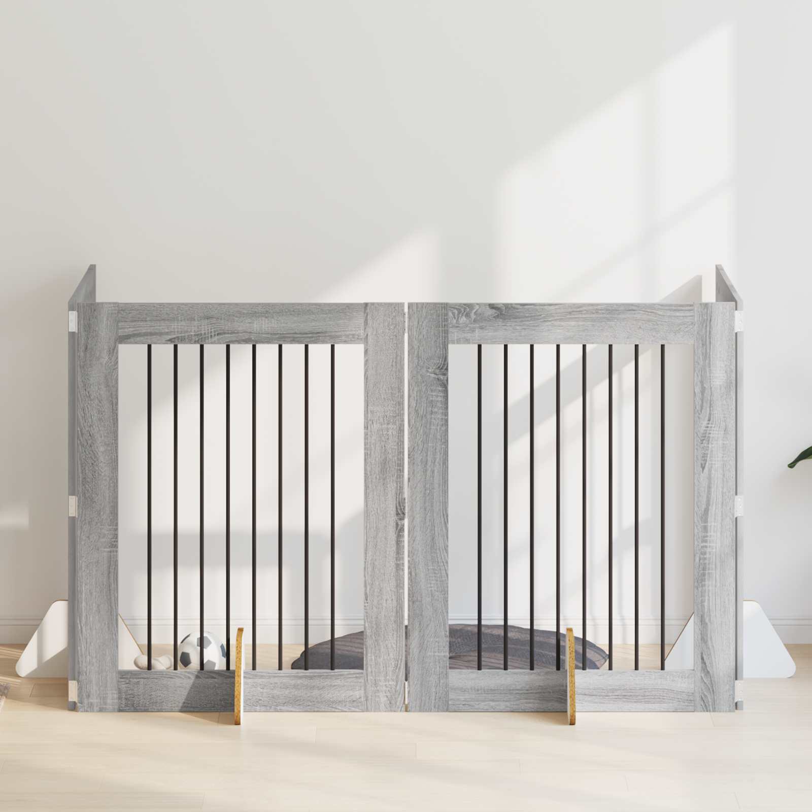 Cancello per cani con supporti 4 pcs Grigio Sonoma 80 x 100 cm | homemem39