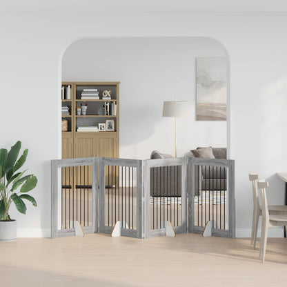 Cancello per cani con supporti 4 pcs Grigio Sonoma 80 x 100 cm | homemem39