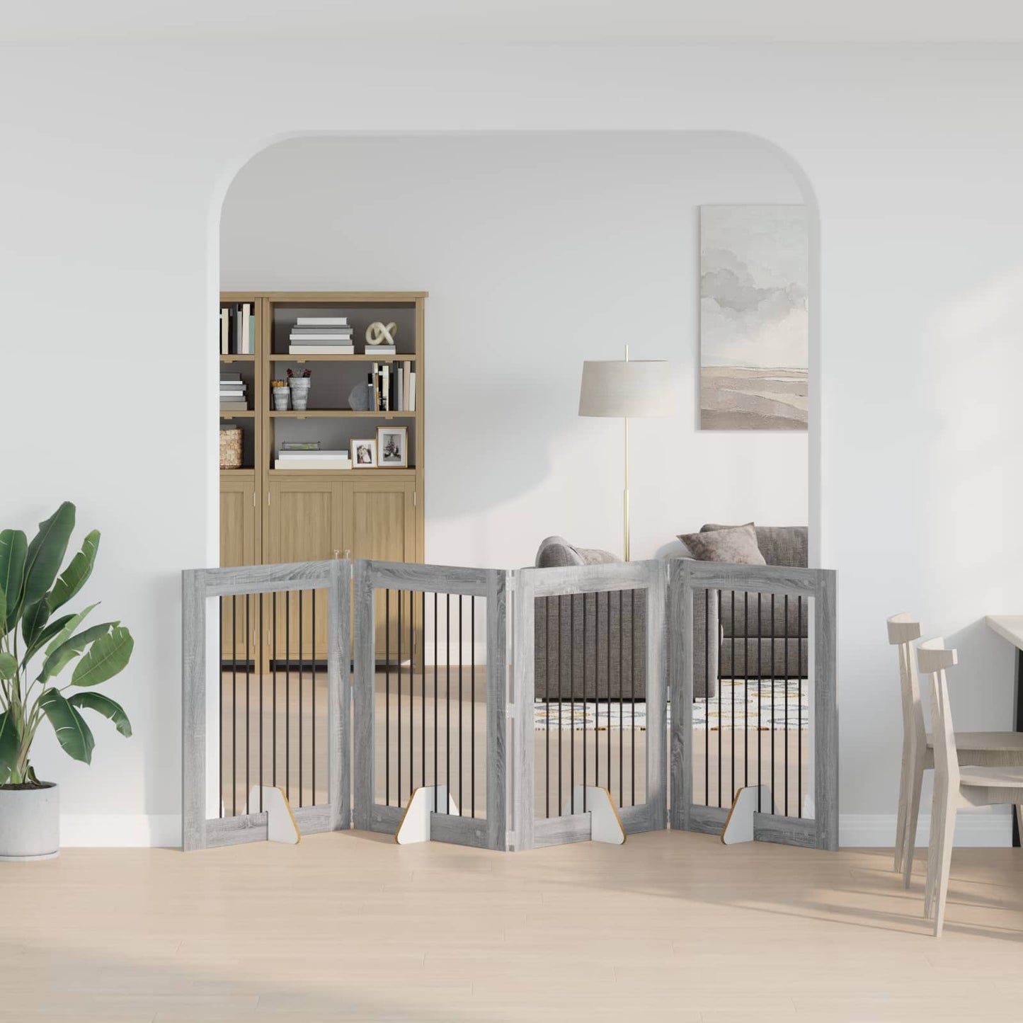 Cancello per cani pieghevole con supporti 4 pcs Grigio Sonoma