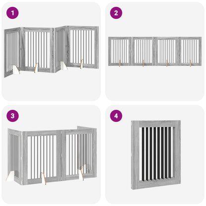 Cancello per cani pieghevole con supporti 4 pcs Grigio Sonoma