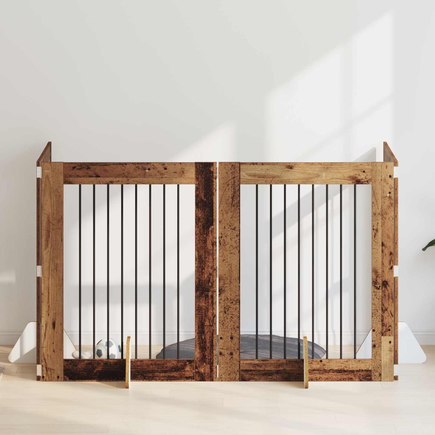 Cancello per cani con supporti 4 pcs Legno antico 80 x 100 cm