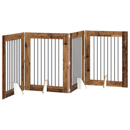 Cancello per cani con supporti 4 pcs Legno antico 80 x 100 cm