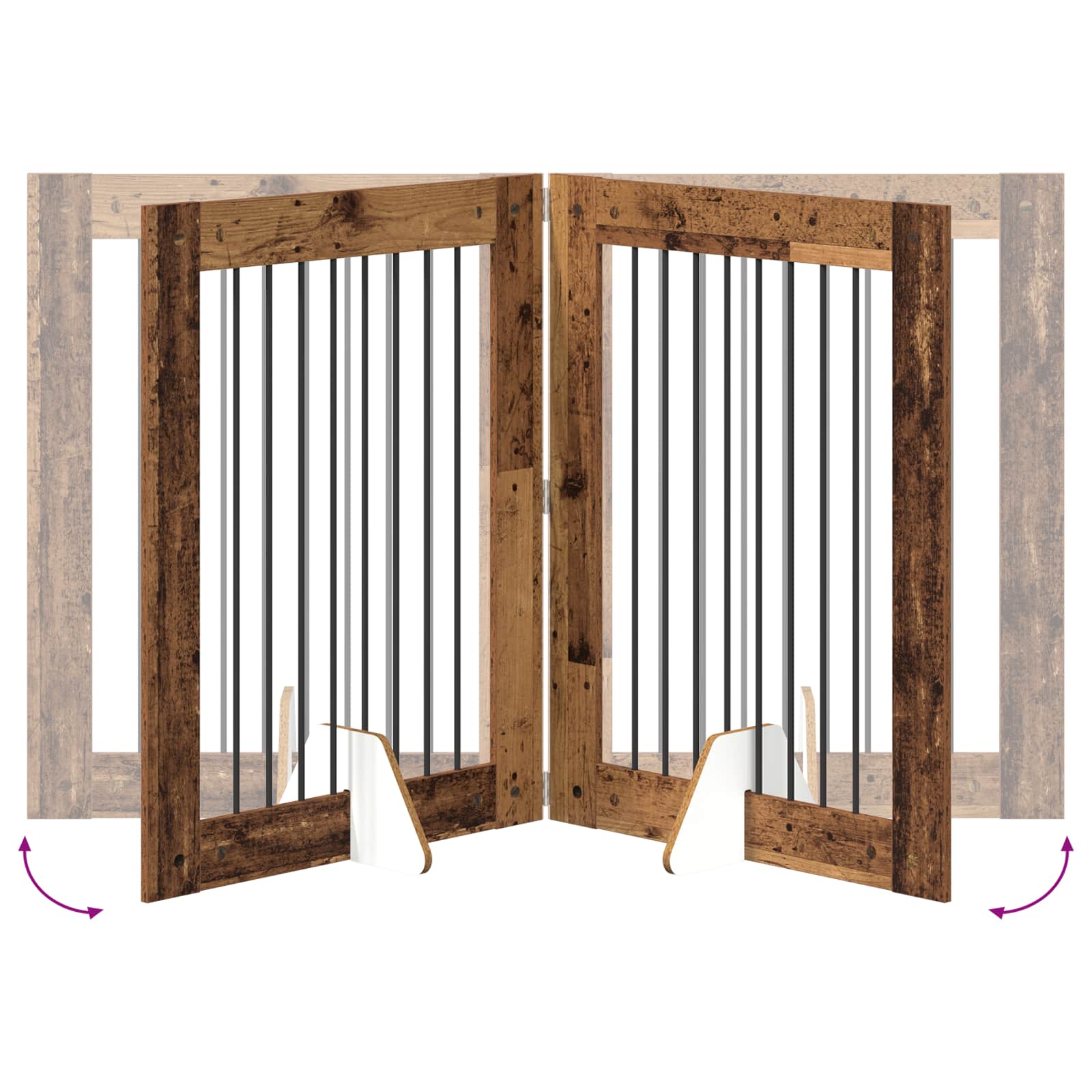 Cancello per cani con supporti 4 pcs Legno antico 80 x 100 cm | homemem39