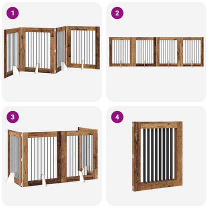 Cancello per cani pieghevole con supporti 4 pcs Legno antico