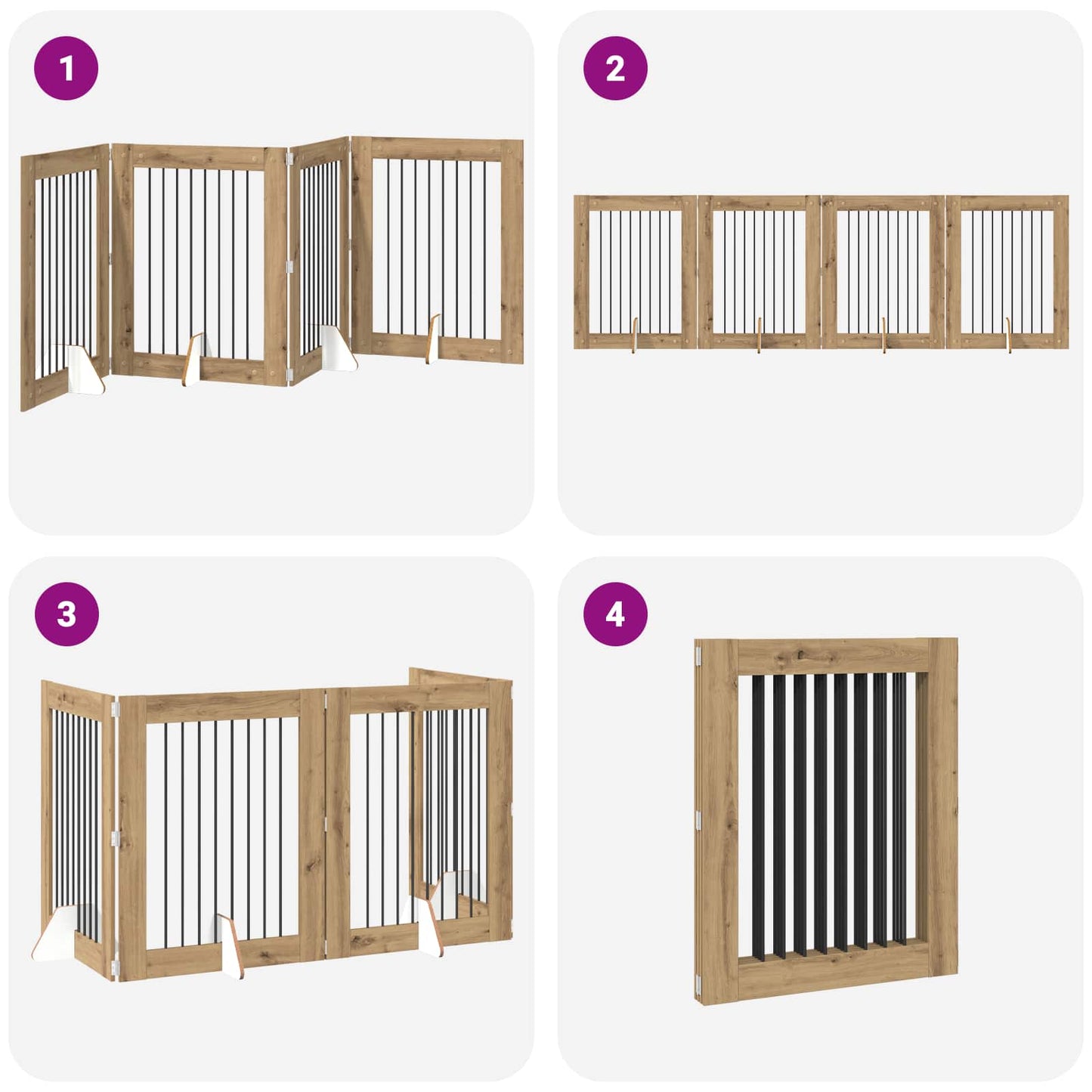 Cancello per cani pieghevole con supporti 4 pcs 321 cm