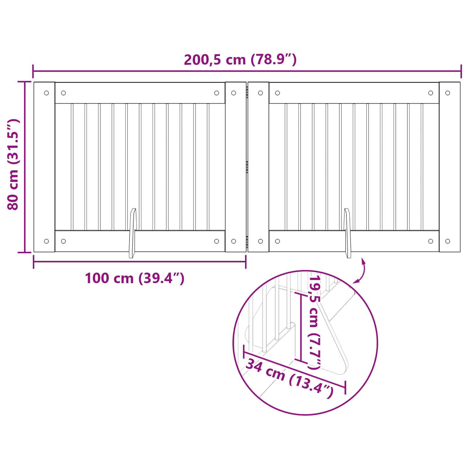 Cancello per cani con supporti 2 pcs Rovere Nero 100 x 80 cm | homemem39