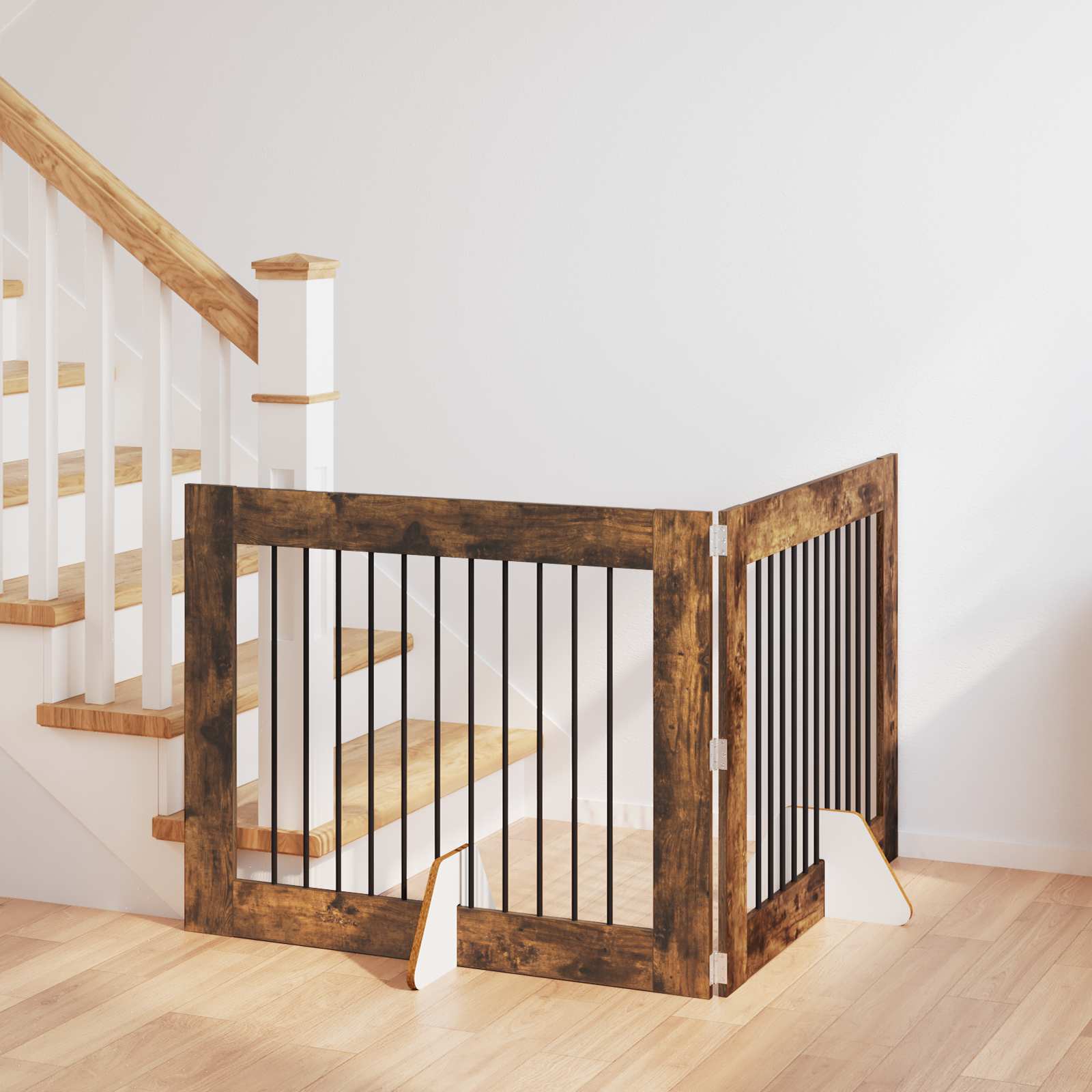 Cancello per cani con supporti 2 pcs Rovere Fumo 100 x 80 cm | homemem39