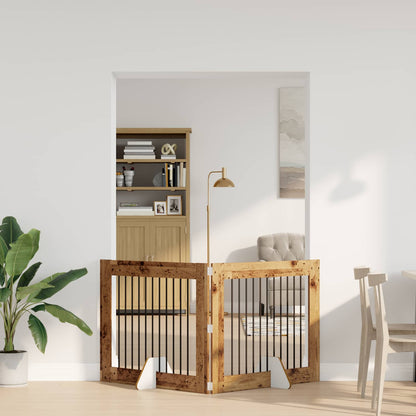 Cancello per cani con supporti 2 pcs Legno antico 100 x 80 cm