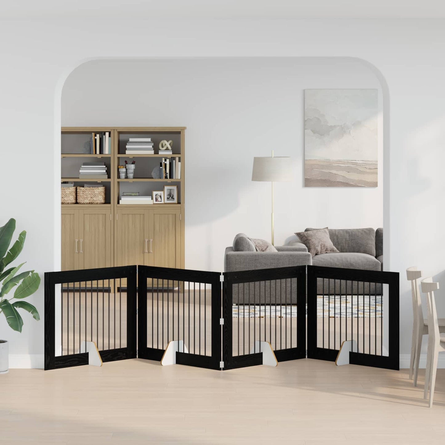 Cancello per cani pieghevole con supporti 4 pcs Rovere Nero