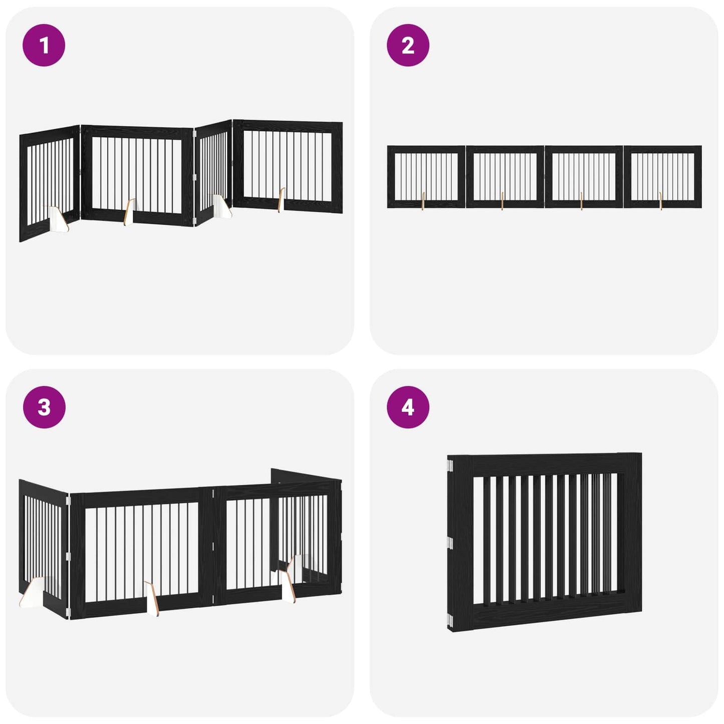 Cancello per cani pieghevole con supporti 4 pcs Rovere Nero