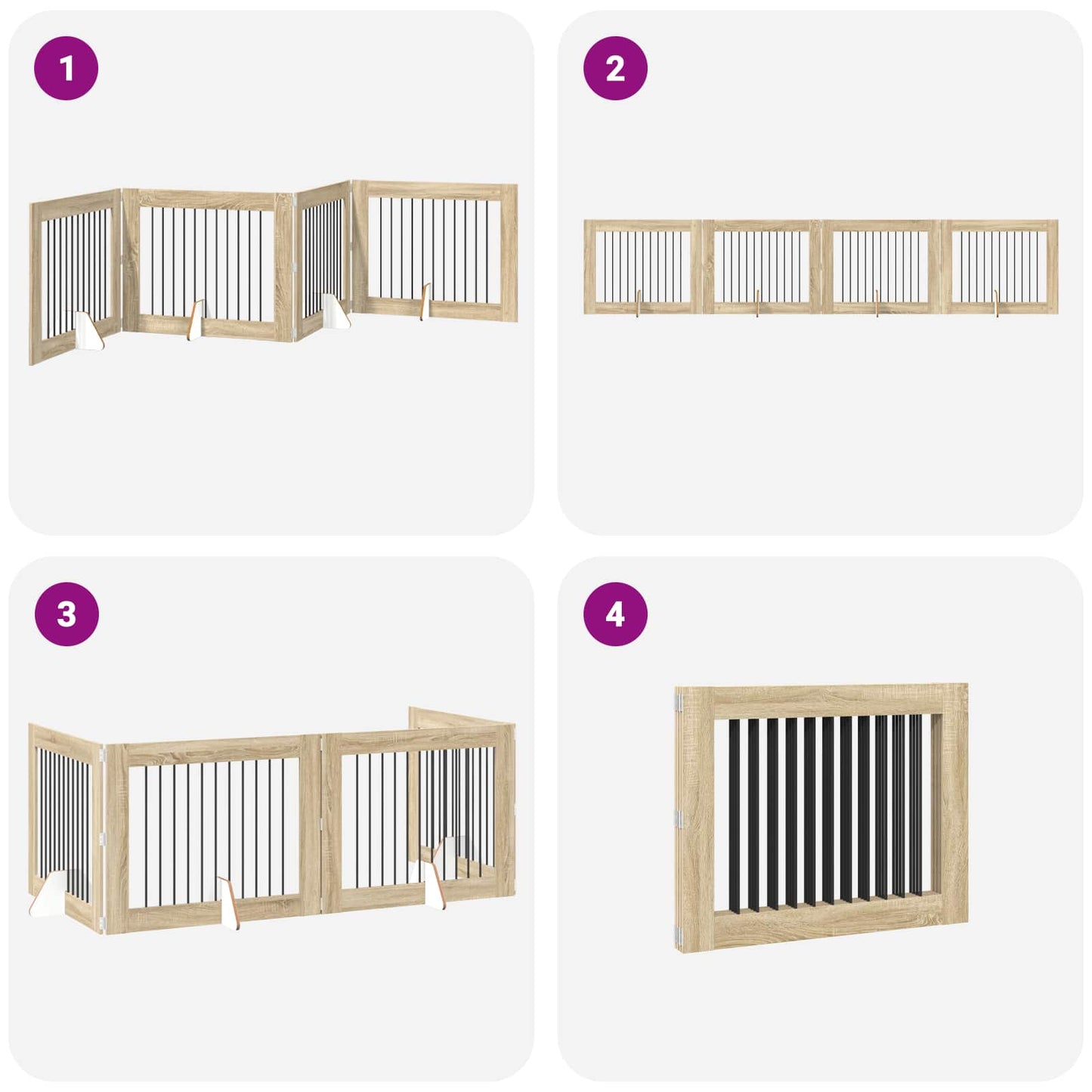 Cancello per cani pieghevole con supporti 4 pcs Rovere Sonoma