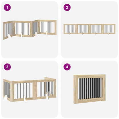 Cancello per cani pieghevole con supporti 4 pcs Rovere Sonoma