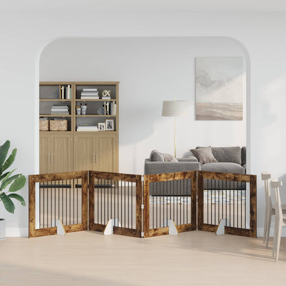 Cancello per cani pieghevole con supporti 4 pcs Rovere Fumo