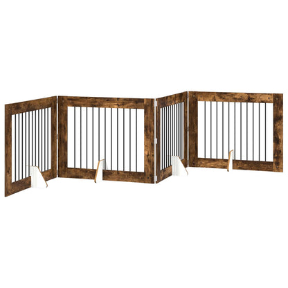 Cancello per cani con supporti 4 pcs Rovere Fumo 100 x 80 cm | homemem39