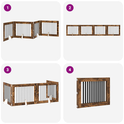 Cancello per cani pieghevole con supporti 4 pcs Rovere Fumo