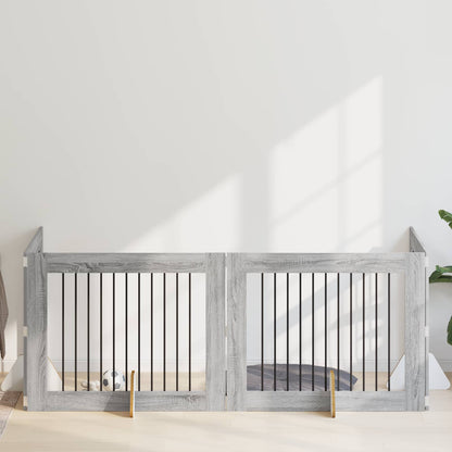 Cancello per cani con supporti 4 pcs Grigio Sonoma 100 x 80 cm | homemem39