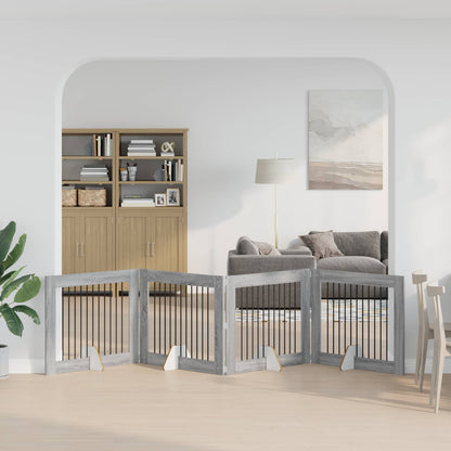 Cancello per cani con supporti 4 pcs Grigio Sonoma 100 x 80 cm | homemem39