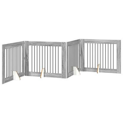 Cancello per cani pieghevole con supporti 4 pcs Grigio Sonoma