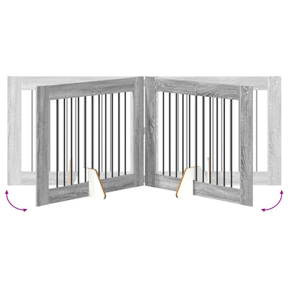 Cancello per cani con supporti 4 pcs Grigio Sonoma 100 x 80 cm | homemem39