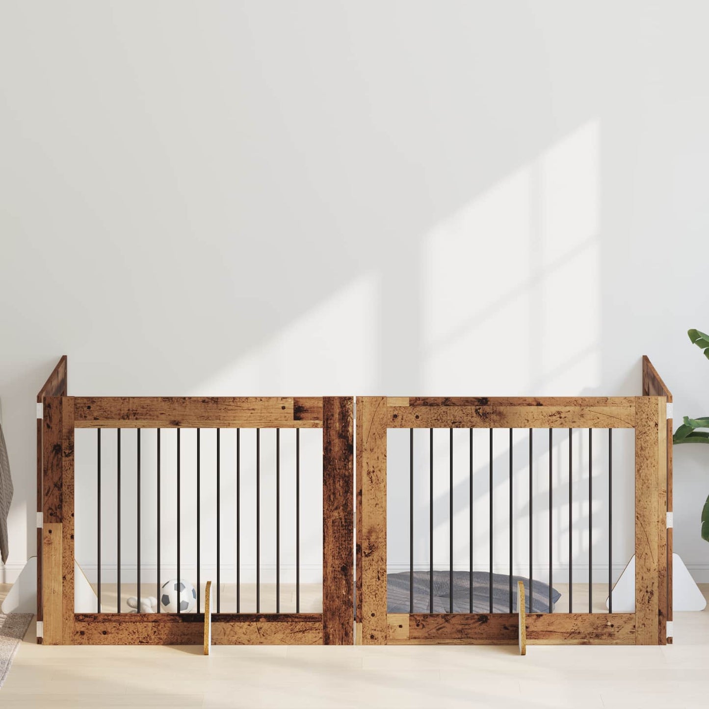 Cancello per cani con supporti 4 pcs Legno antico 100 x 80 cm | homemem39