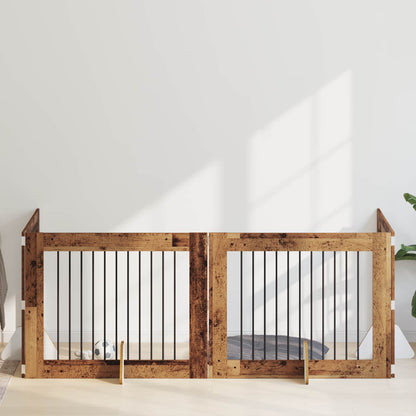 Cancello per cani con supporti 4 pcs Legno antico 100 x 80 cm | homemem39
