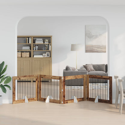 Cancello per cani con supporti 4 pcs Legno antico 100 x 80 cm | homemem39