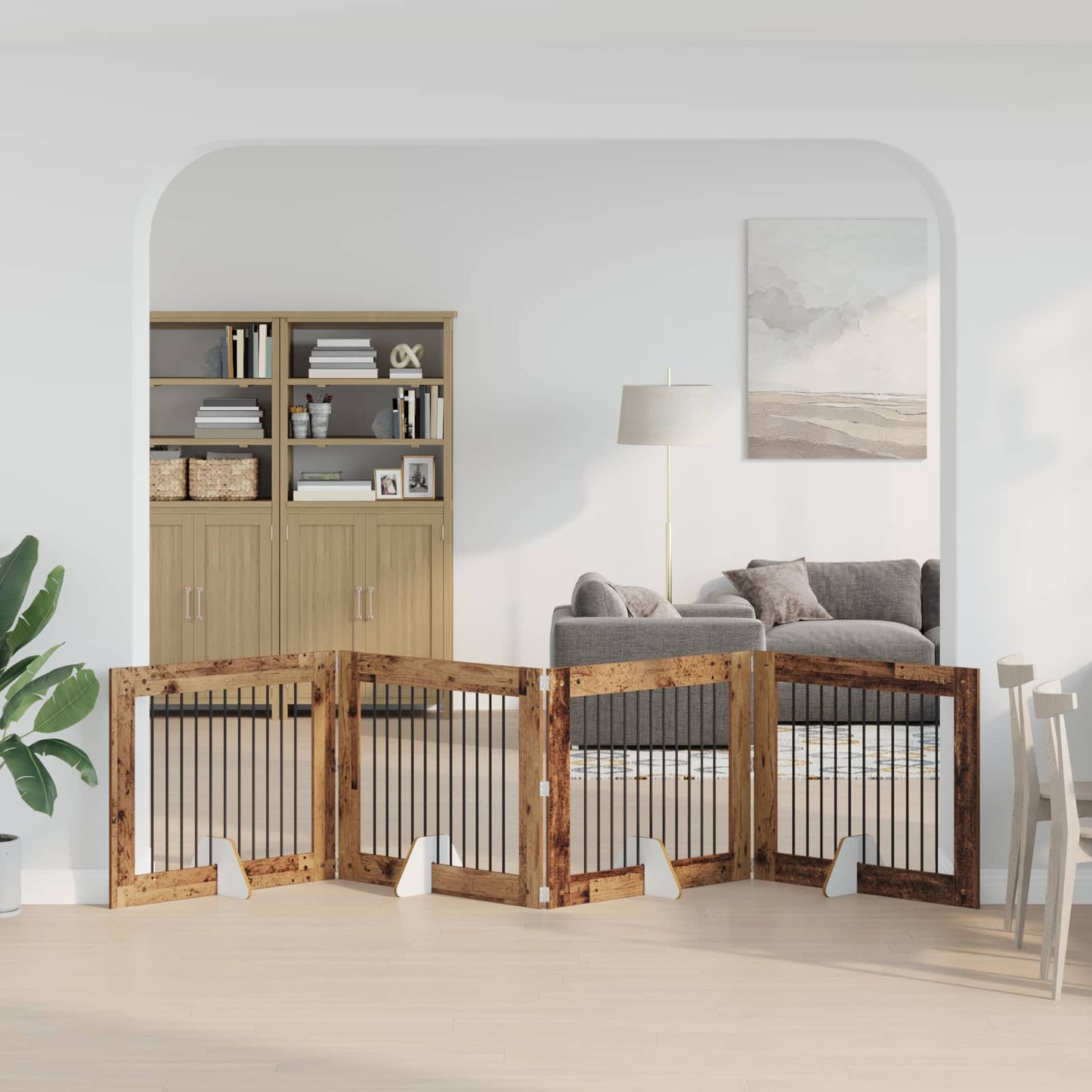 Cancello per cani pieghevole con supporti 4 pcs Legno antico
