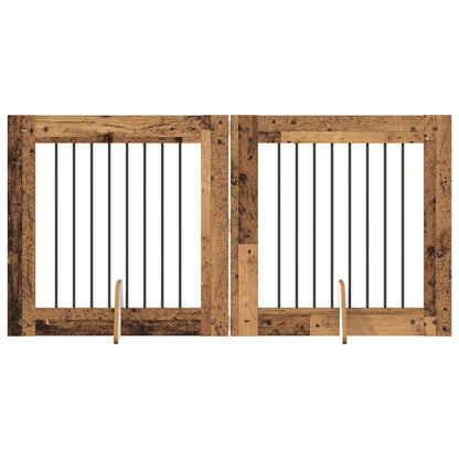 Cancello per cani con supporti 2 pcs Legno antico 80 x 80 cm