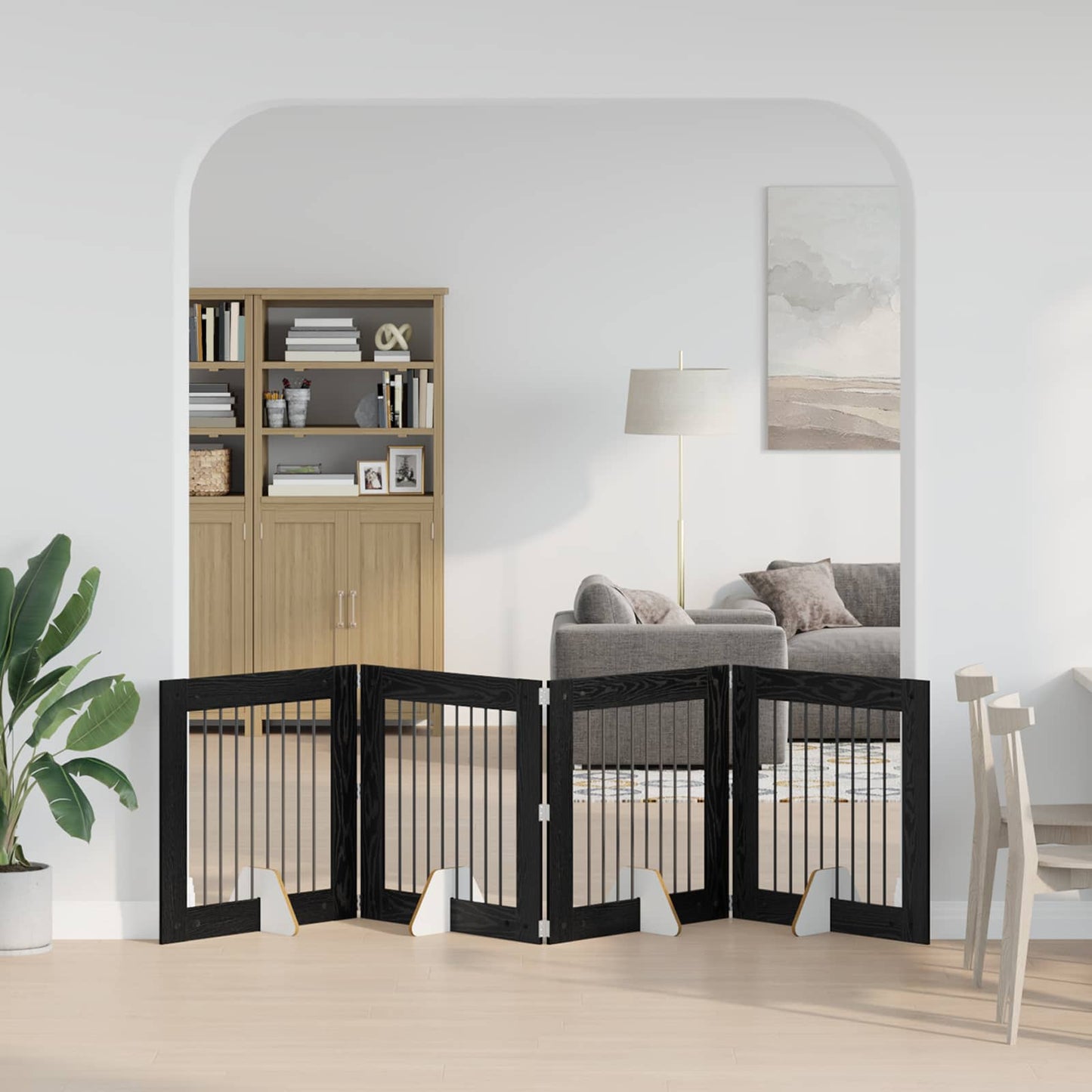 Cancello per cani con supporti 4 pcs Rovere Nero 80 x 80 cm | homemem39