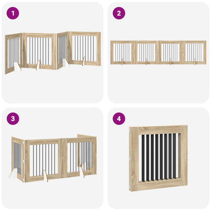 Cancello per cani pieghevole con supporti 4 pcs Rovere Sonoma