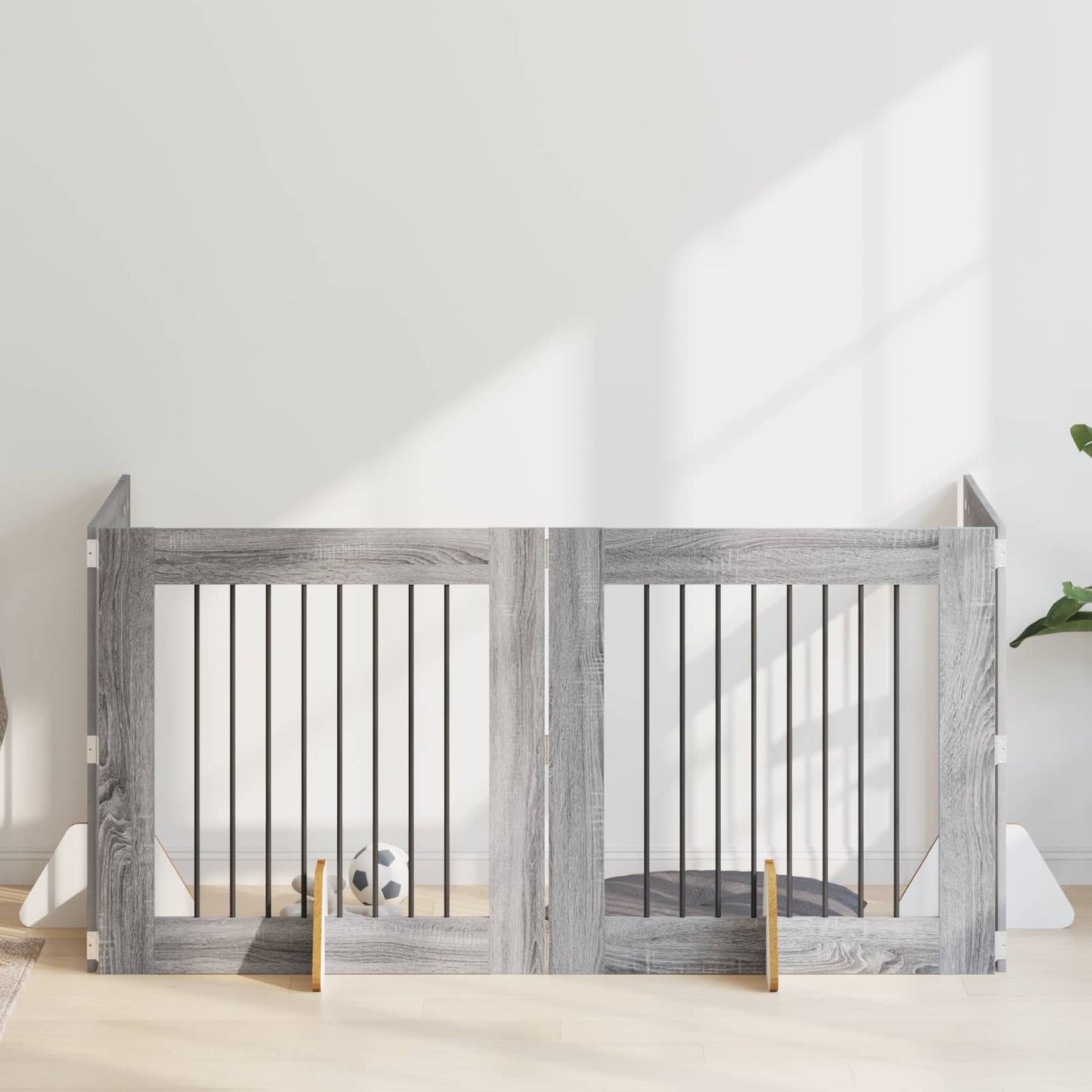Cancello per cani con supporti 4 pcs Grigio Sonoma 80 x 80 cm | homemem39