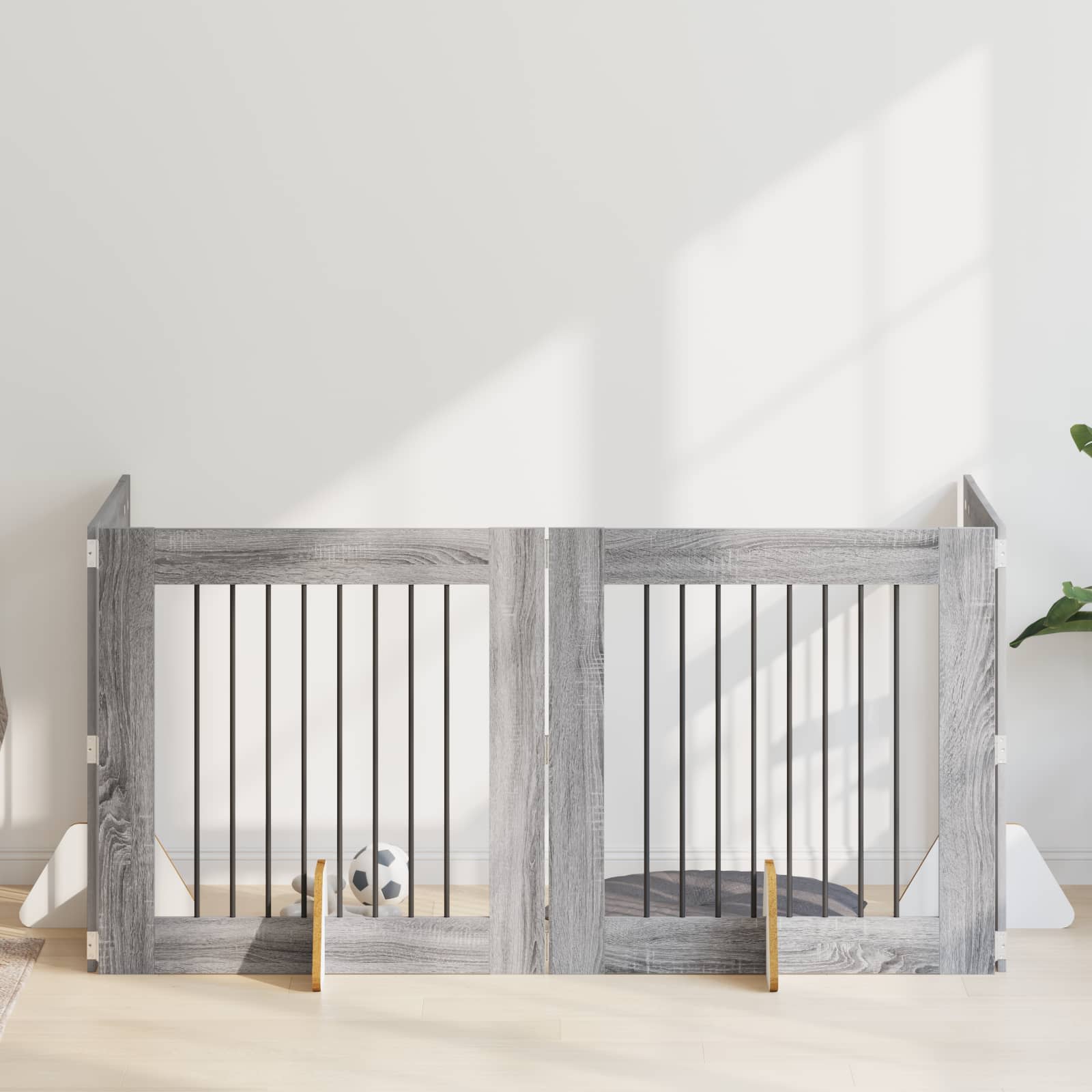 Cancello per cani con supporti 4 pcs Grigio Sonoma 80 x 80 cm | homemem39