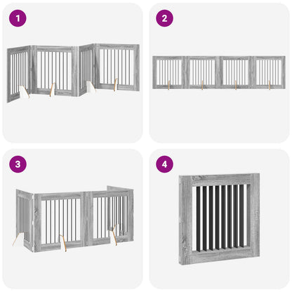 Cancello per cani pieghevole con supporti 4 pcs Grigio Sonoma