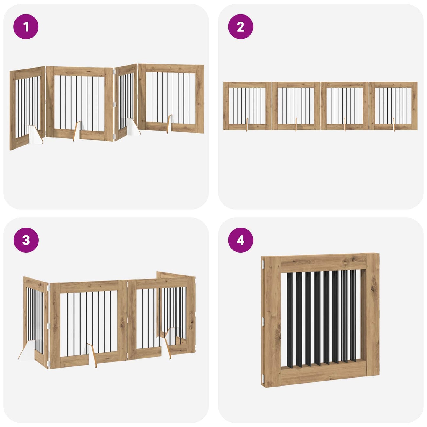 Cancello per cani pieghevole con supporti 4 pcs 321 cm