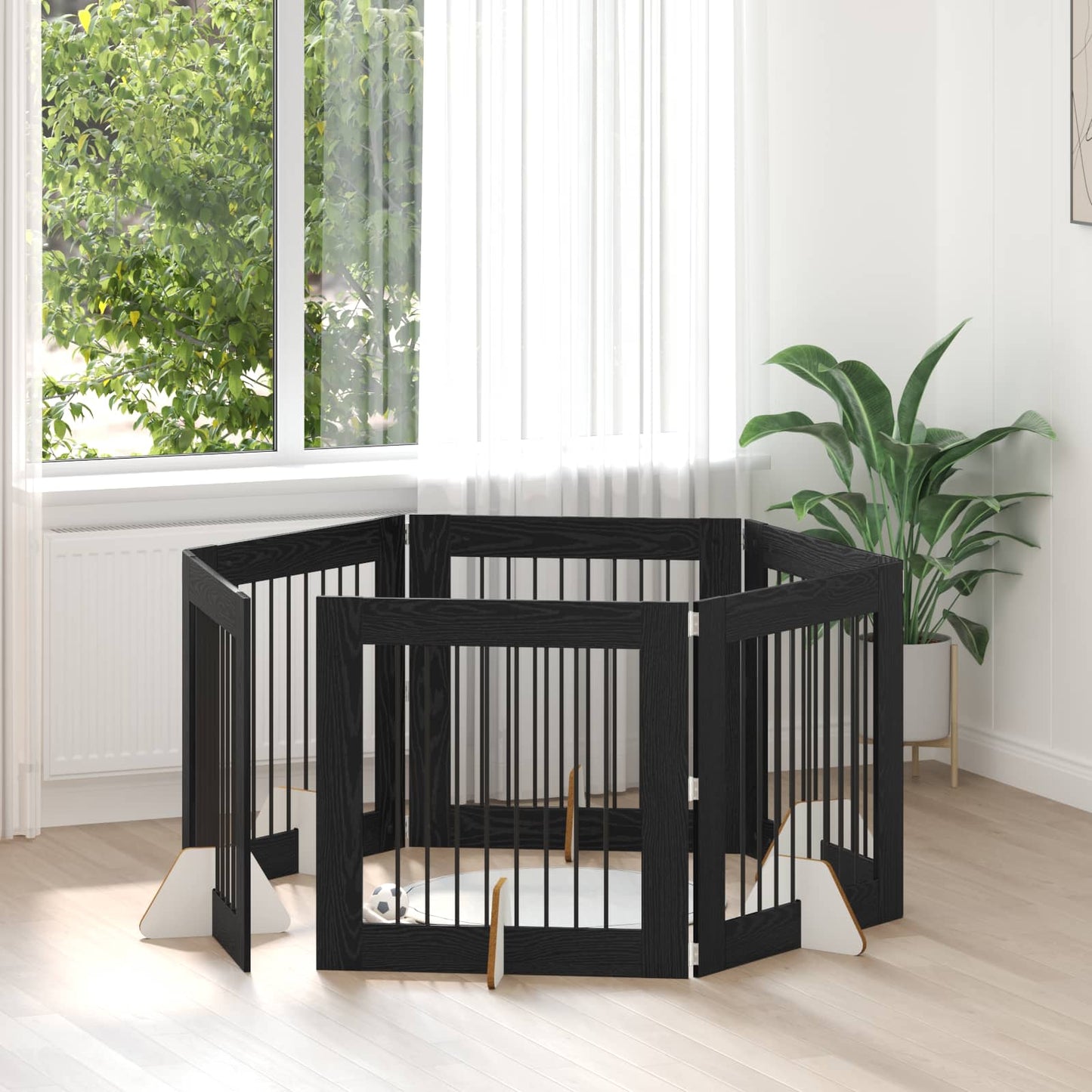 Cancello per cani con supporti 6 pcs Rovere Nero 80 x 80 cm | homemem39