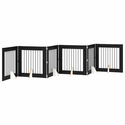 Cancello per cani con supporti 6 pcs Rovere Nero 80 x 80 cm | homemem39