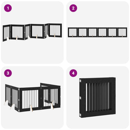 Cancello per cani pieghevole con supporti 6 pcs Rovere Nero