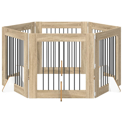 Cancello per cani con supporti 6 pcs Rovere Sonoma 80 x 80 cm | homemem39