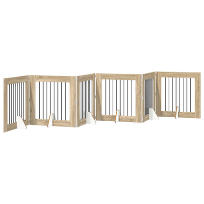 Cancello per cani con supporti 6 pcs Rovere Sonoma 80 x 80 cm | homemem39