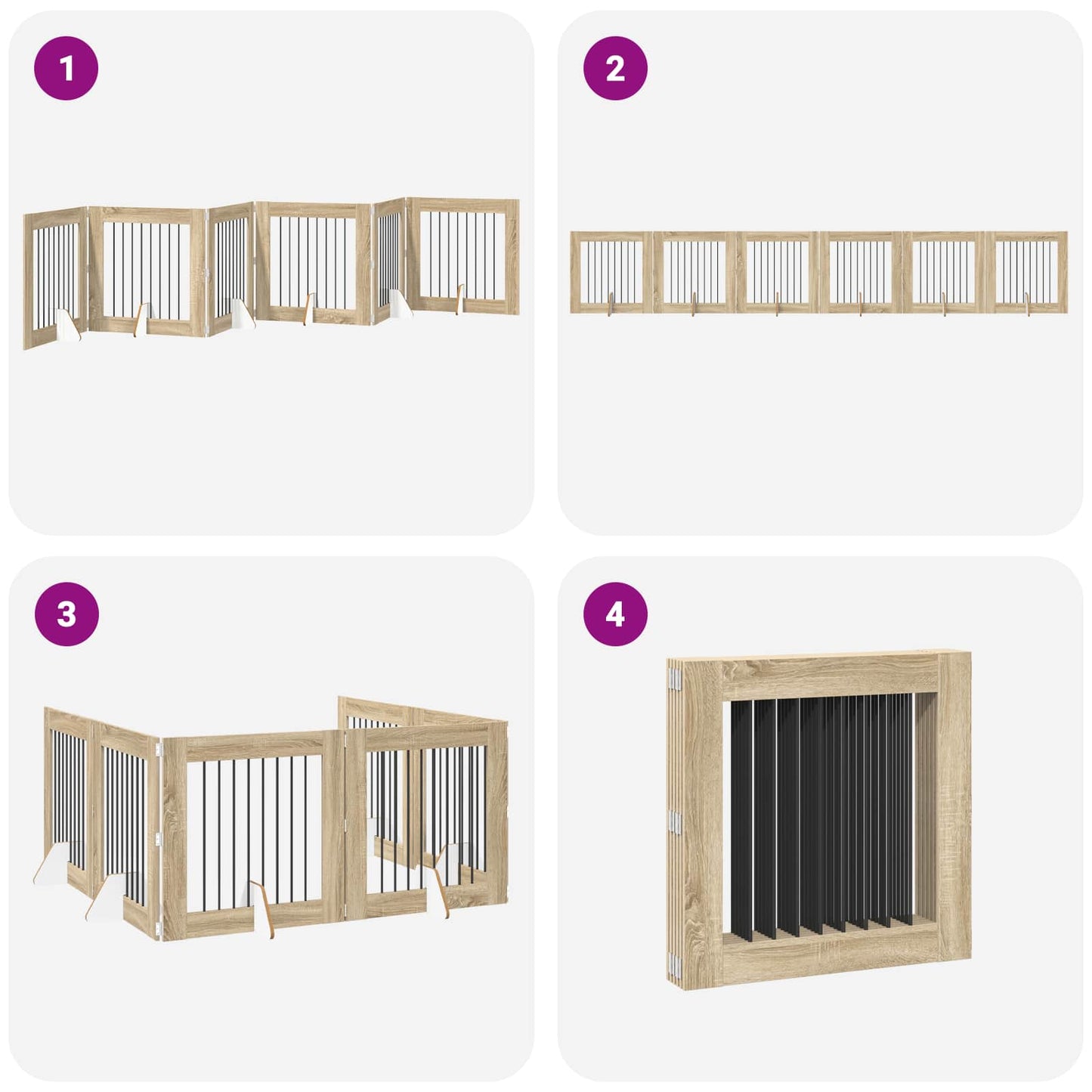 Cancello per cani pieghevole con supporti 6 pcs Rovere Sonoma